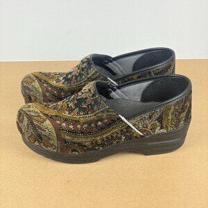 Dansko Vegan Tapestry Paisley Clogs Womens 7.5/8 EU 38 Brown Olive Slip On